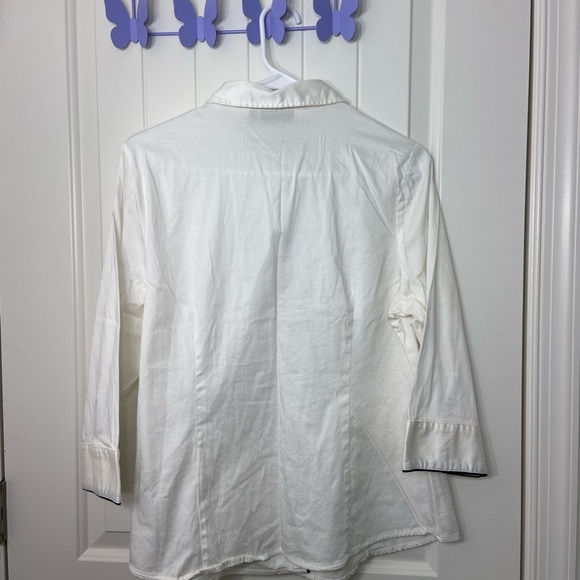 EUC Apt.9 women’s white black outlined button‎ front 3/4 sleeve blouse top 0X - Picture 6 of 7
